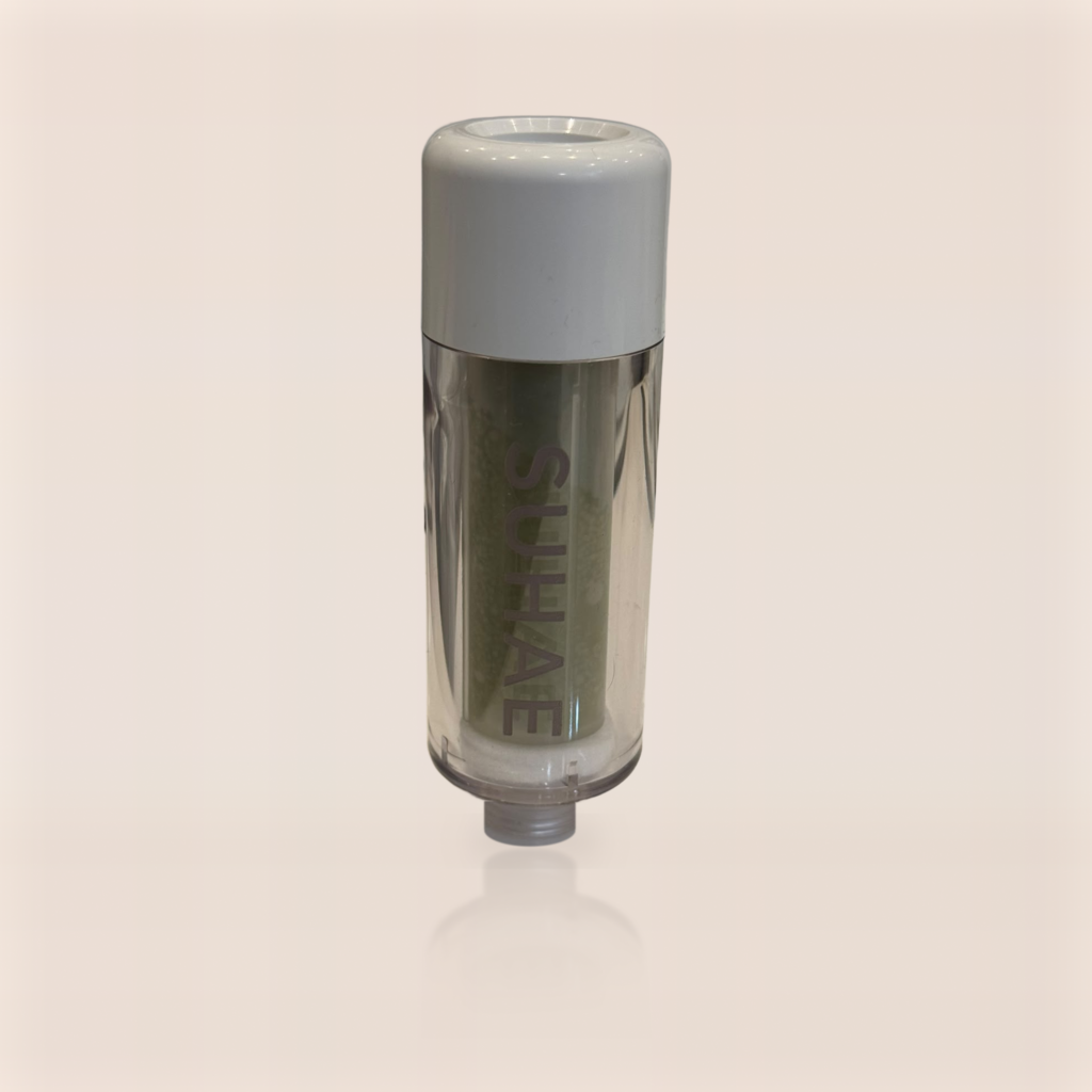 SUHAE Universal vitamin C shower filter, clear inline housing with white cap